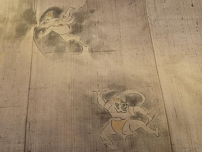 平和屋着物●訪問着　生紬　作家物　手描き　風神雷神　暈し染め　金彩　正絹　逸品　AABI6261ph