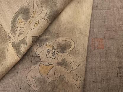 平和屋着物●訪問着　生紬　作家物　手描き　風神雷神　暈し染め　金彩　正絹　逸品　AABI6261ph