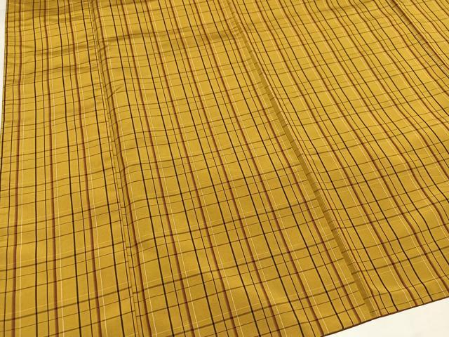 平和屋着物●黄八丈　紬　格子　正絹　逸品　AABI6262ph