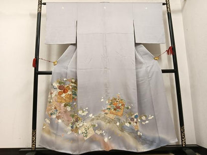 平和屋着物●創業460年・千總　色留袖　駒刺繍　色紙草花文　暈し染め　金彩　大丸扱い　正絹　逸品　AABI6263ph