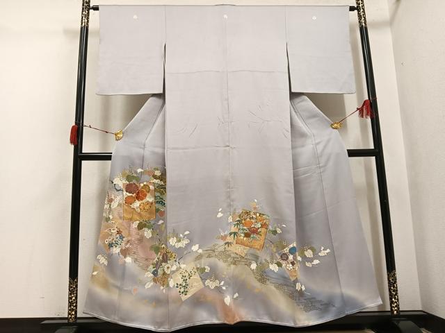 平和屋着物●創業460年・千總　色留袖　駒刺繍　色紙草花文　暈し染め　金彩　大丸扱い　正絹　逸品　AABI6263ph