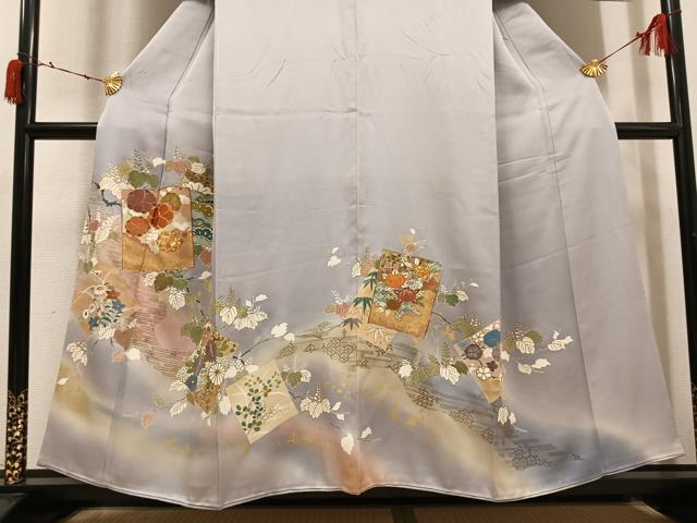 平和屋着物●創業460年・千總　色留袖　駒刺繍　色紙草花文　暈し染め　金彩　大丸扱い　正絹　逸品　AABI6263ph