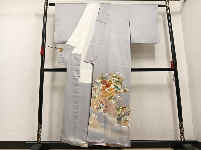 平和屋着物●創業460年・千總　色留袖　駒刺繍　色紙草花文　暈し染め　金彩　大丸扱い　正絹　逸品　AABI6263ph