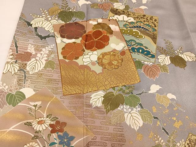 平和屋着物●創業460年・千總　色留袖　駒刺繍　色紙草花文　暈し染め　金彩　大丸扱い　正絹　逸品　AABI6263ph