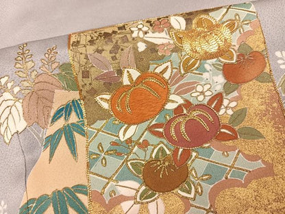 平和屋着物●創業460年・千總　色留袖　駒刺繍　色紙草花文　暈し染め　金彩　大丸扱い　正絹　逸品　AABI6263ph