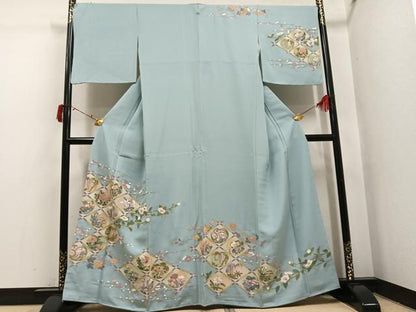 平和屋着物●訪問着　友禅　中国三大刺繍　相良刺繍　天井草花文　正絹　逸品　AABI6269ph
