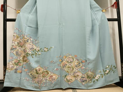 平和屋着物●訪問着　友禅　中国三大刺繍　相良刺繍　天井草花文　正絹　逸品　AABI6269ph
