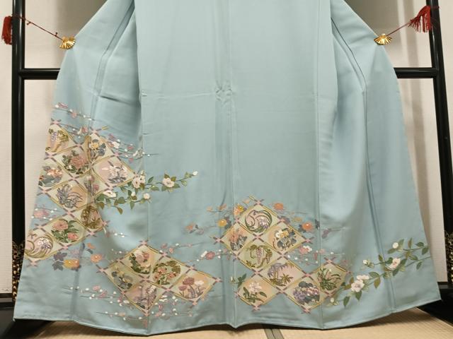 平和屋着物●訪問着　友禅　中国三大刺繍　相良刺繍　天井草花文　正絹　逸品　AABI6269ph