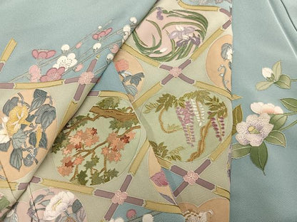 平和屋着物●訪問着　友禅　中国三大刺繍　相良刺繍　天井草花文　正絹　逸品　AABI6269ph