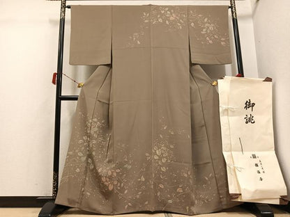 平和屋着物●訪問着　刺繍　ろうけつ染　草花文　銀座越後屋扱い　たとう紙付き　正絹　逸品　AABI6270ph