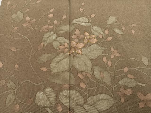 平和屋着物●訪問着　刺繍　ろうけつ染　草花文　銀座越後屋扱い　たとう紙付き　正絹　逸品　AABI6270ph