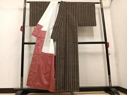 平和屋着物●小岩井紬工房　信州上田紬　手織り　間道　証紙付き　正絹　逸品　未使用　AABI6274ph