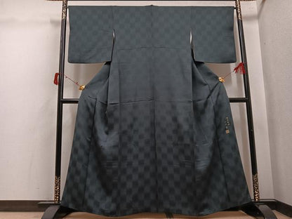 平和屋着物●西陣　京都友禅作家集団　名門　倉染匠　一乃倉　色無地　燿変蝋纈　市松地紋　革色　正絹　逸品　AABI6275ph