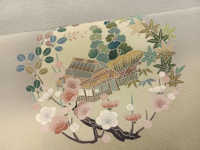 平和屋着物●十日町　加賀草木友禅の第一人者　田村哲彦　訪問着　松竹梅風景文　暈し染め　正絹　逸品　AABI6280ph