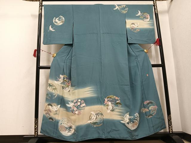 平和屋着物●訪問着　友禅　作家物　松竹梅群れ鶴文　暈し染め　正絹　逸品　AABI6281ph