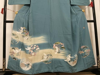 平和屋着物●訪問着　友禅　作家物　松竹梅群れ鶴文　暈し染め　正絹　逸品　AABI6281ph