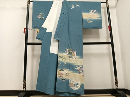 平和屋着物●訪問着　友禅　作家物　松竹梅群れ鶴文　暈し染め　正絹　逸品　AABI6281ph