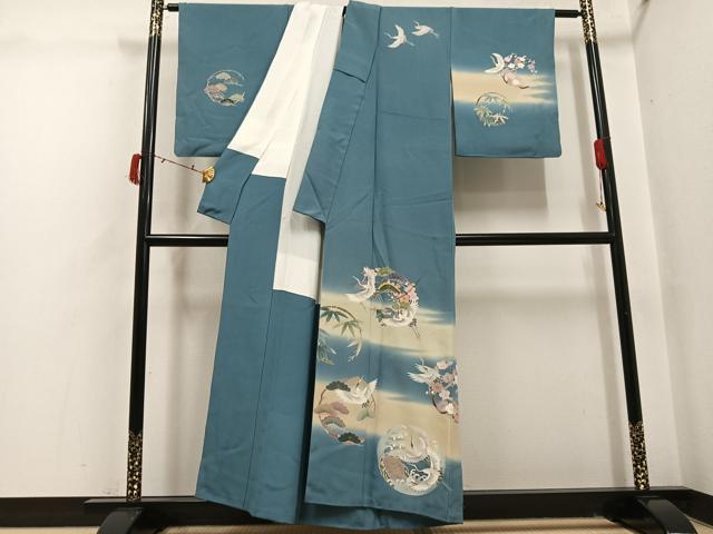 平和屋着物●訪問着　友禅　作家物　松竹梅群れ鶴文　暈し染め　正絹　逸品　AABI6281ph