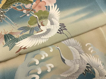 平和屋着物●訪問着　友禅　作家物　松竹梅群れ鶴文　暈し染め　正絹　逸品　AABI6281ph