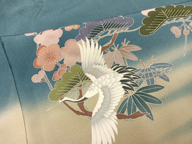 平和屋着物●訪問着　友禅　作家物　松竹梅群れ鶴文　暈し染め　正絹　逸品　AABI6281ph