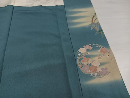 平和屋着物●訪問着　友禅　作家物　松竹梅群れ鶴文　暈し染め　正絹　逸品　AABI6281ph