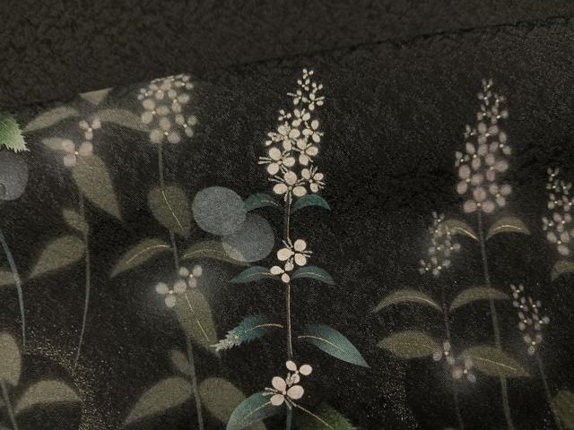 平和屋着物●和紙染染色作家・植村彩弘　訪問着　雀草花文　暈し染め　黒地　金彩　やまと誂製　正絹　逸品　AABI6284ph