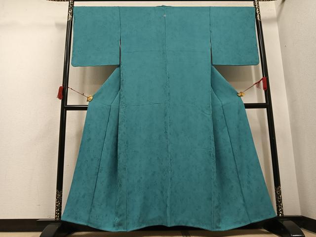 平和屋着物●上質な色無地　草花地紋　錆浅葱色　正絹　逸品　AABI6285ph