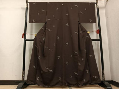 平和屋着物●上質な小紋　舞桜文　銀糸　正絹　逸品　未使用　AABI6288ph