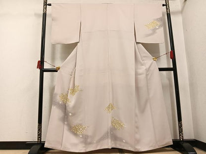 平和屋着物●訪問着　駒刺繍　流水花文　暈し染め　金彩　正絹　逸品　AABI6289ph
