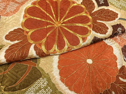 平和屋着物●豪華振袖　駒刺繍　絞り　草花文　金彩　正絹　逸品　AABI6290ph