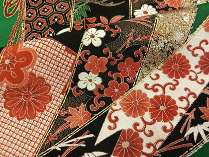 平和屋着物●豪華振袖　几帳花唐草文　暈し染め　金銀彩　正絹　逸品　AABI6291ph