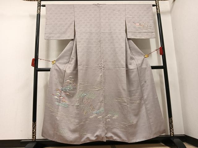 平和屋着物●訪問着　友禅　作家物　風景松笹文　正絹　逸品　AABI6292ph