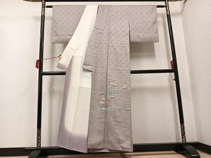 平和屋着物●訪問着　友禅　作家物　風景松笹文　正絹　逸品　AABI6292ph