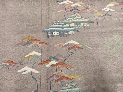 平和屋着物●訪問着　友禅　作家物　風景松笹文　正絹　逸品　AABI6292ph