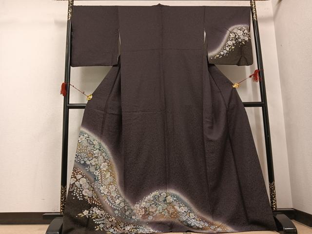 平和屋着物●訪問着　辻が花　暈し染め　金彩　銀通し地　正絹　逸品　AABI6294ph