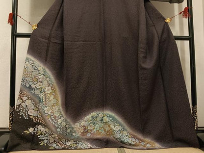 平和屋着物●訪問着　辻が花　暈し染め　金彩　銀通し地　正絹　逸品　AABI6294ph