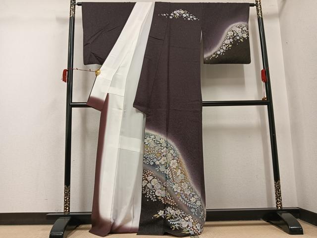平和屋着物●訪問着　辻が花　暈し染め　金彩　銀通し地　正絹　逸品　AABI6294ph