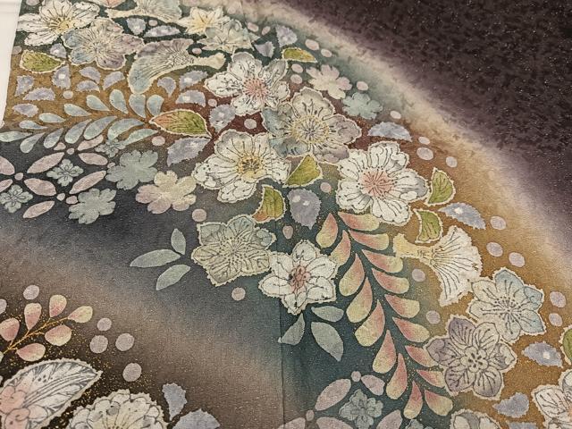 平和屋着物●訪問着　辻が花　暈し染め　金彩　銀通し地　正絹　逸品　AABI6294ph