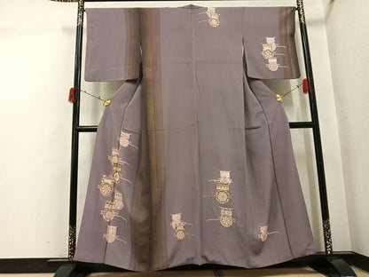 平和屋着物●訪問着　友禅　御所車文　金銀彩　正絹　逸品　AABI6295ph