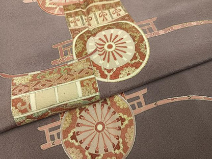 平和屋着物●訪問着　友禅　御所車文　金銀彩　正絹　逸品　AABI6295ph