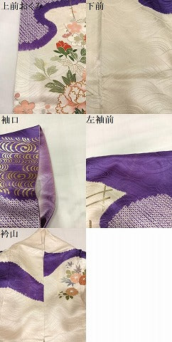 平和屋着物●訪問着　友禅　駒刺繍　絞り　草花文　金彩　正絹　逸品　AABI6296ph