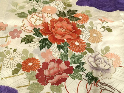 平和屋着物●訪問着　友禅　駒刺繍　絞り　草花文　金彩　正絹　逸品　AABI6296ph