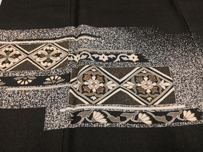 平和屋着物●訪問着　作家物　一太　竹屋町刺繍　花菱文　たたき染め　黒地　金糸　正絹　逸品　AABI6298ph