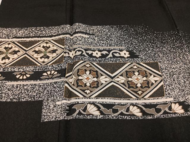 平和屋着物●訪問着　作家物　一太　竹屋町刺繍　花菱文　たたき染め　黒地　金糸　正絹　逸品　AABI6298ph