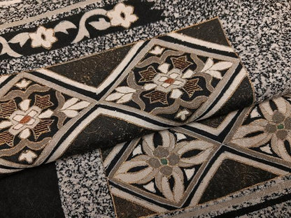 平和屋着物●訪問着　作家物　一太　竹屋町刺繍　花菱文　たたき染め　黒地　金糸　正絹　逸品　AABI6298ph