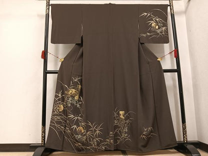 平和屋着物●訪問着　作家物　竹屋町刺繍　草花文　金彩　正絹　逸品　AABI6299ph