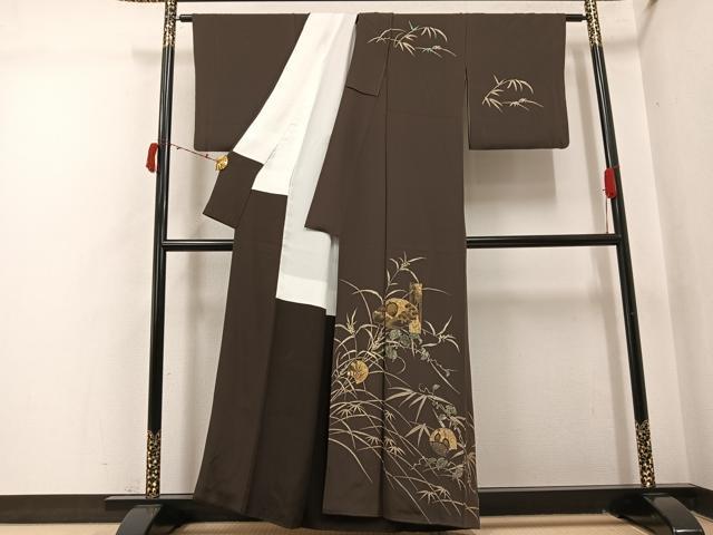 平和屋着物●訪問着　作家物　竹屋町刺繍　草花文　金彩　正絹　逸品　AABI6299ph