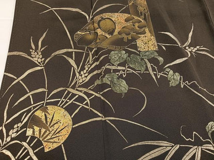 平和屋着物●訪問着　作家物　竹屋町刺繍　草花文　金彩　正絹　逸品　AABI6299ph