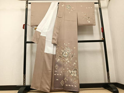 平和屋着物●訪問着　刺繍　花鳥更紗唐草文　暈し染め　正絹　逸品　AABI6301ph