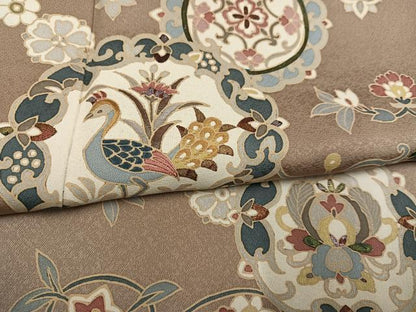 平和屋着物●訪問着　刺繍　花鳥更紗唐草文　暈し染め　正絹　逸品　AABI6301ph